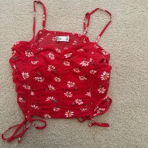 hollister red crop top with flowers